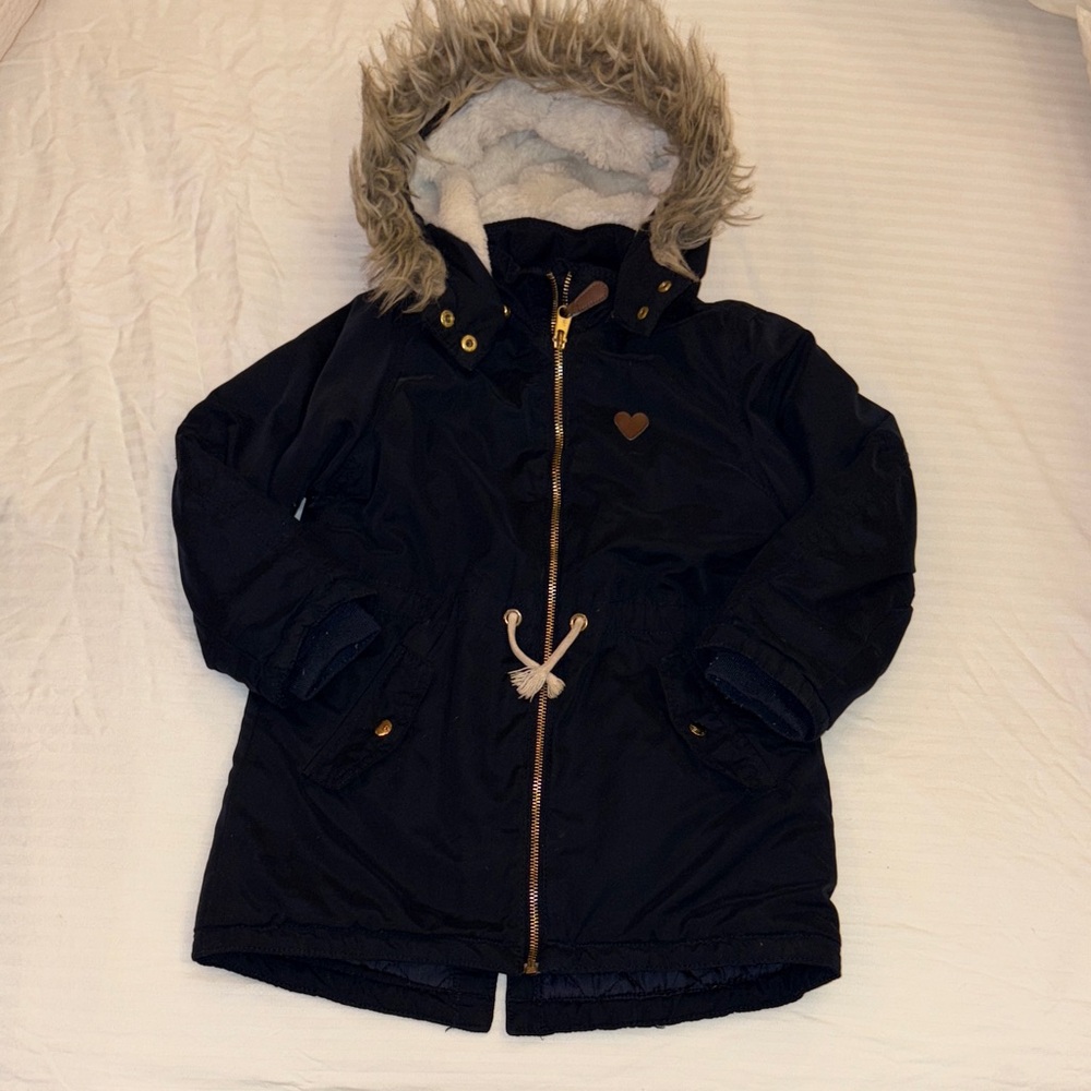 H&M Black Puffer Jacket with Faux Fur Hood